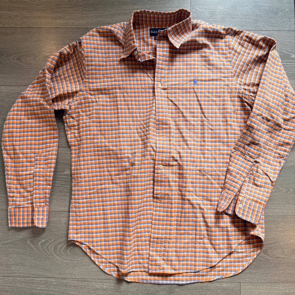 Ralph Lauren Classic Fit Plaid Button‎ Down Shirt Orange Blue White Mens XL